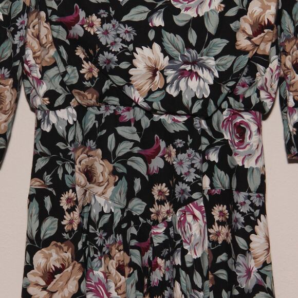 Vintage Lisa II 80s Lace Collar Floral Dress Size 14 Puff Sleeve - Picture 3 of 8